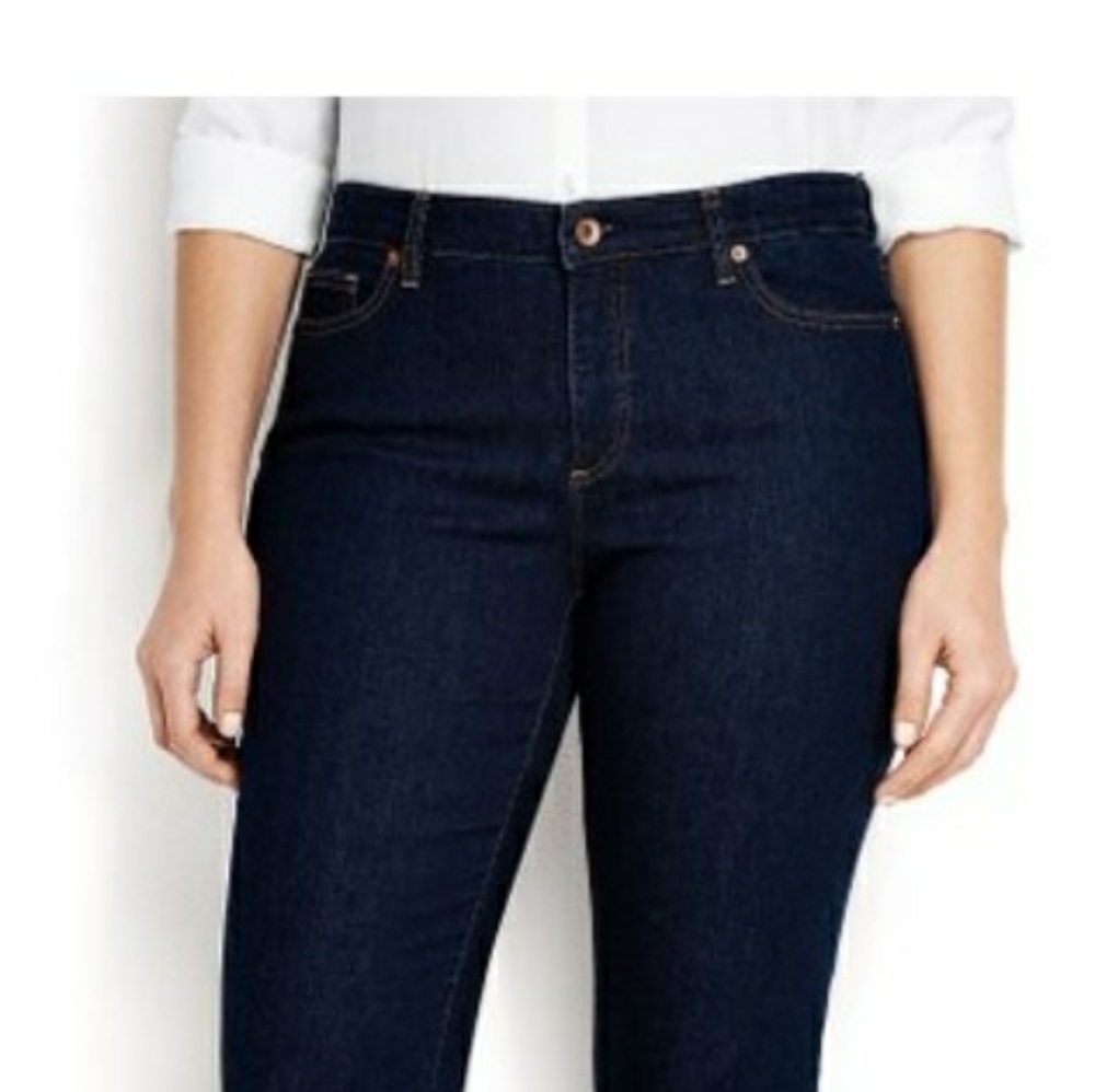 Lands End Women's Fit 2 Mid Rise Slim Leg Jeans - Dark Indigo Wash Size 16